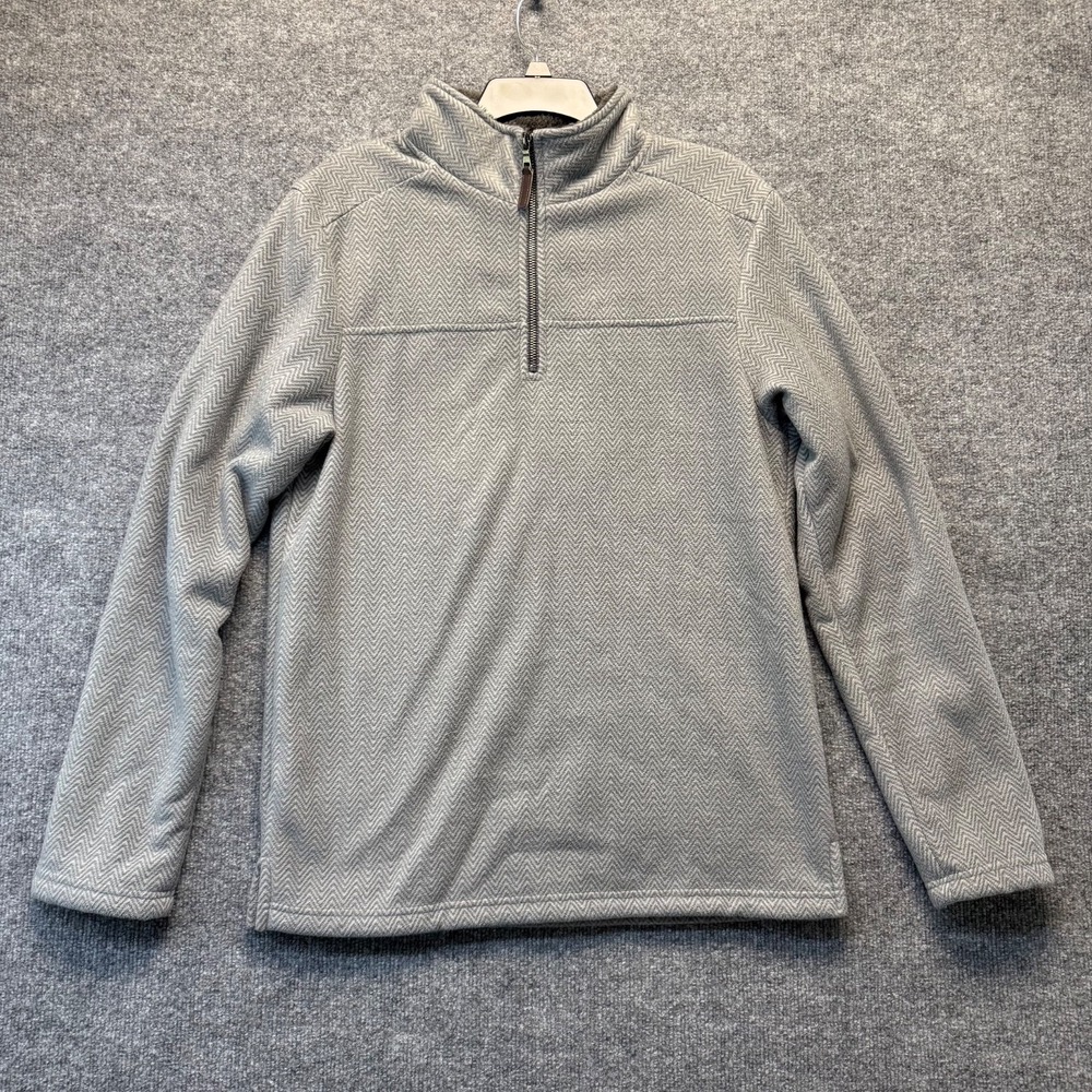 London Fog Collection Pullover Mens Medium Gray Herringbone 1/4 Zip Sherpa Lined